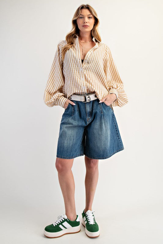 EASEL Women's Top Striped Button Down Loose Fit Shirt || David's Clothing