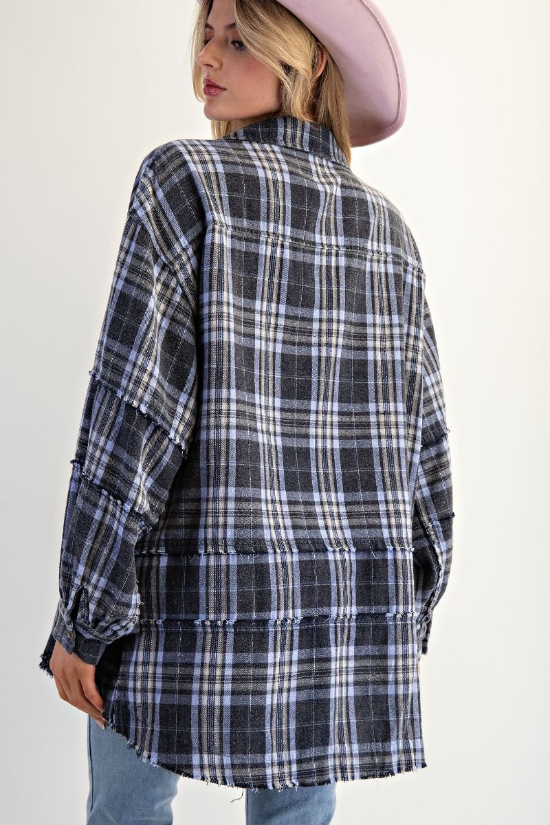 EASEL Women's Top Washed Plaid Shirt Tunic || David's Clothing