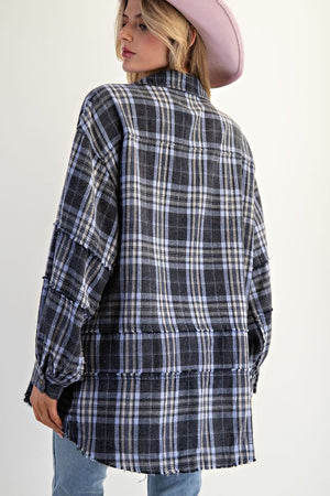 EASEL Women's Top Washed Plaid Shirt Tunic || David's Clothing