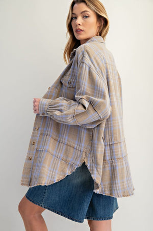 EASEL Women's Top Washed Plaid Shirt Tunic || David's Clothing