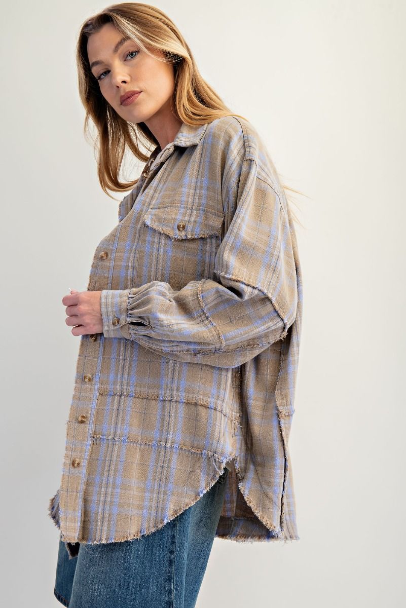 EASEL Women's Top Washed Plaid Shirt Tunic || David's Clothing