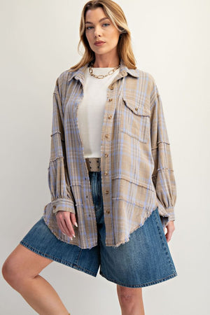 EASEL Women's Top Washed Plaid Shirt Tunic || David's Clothing
