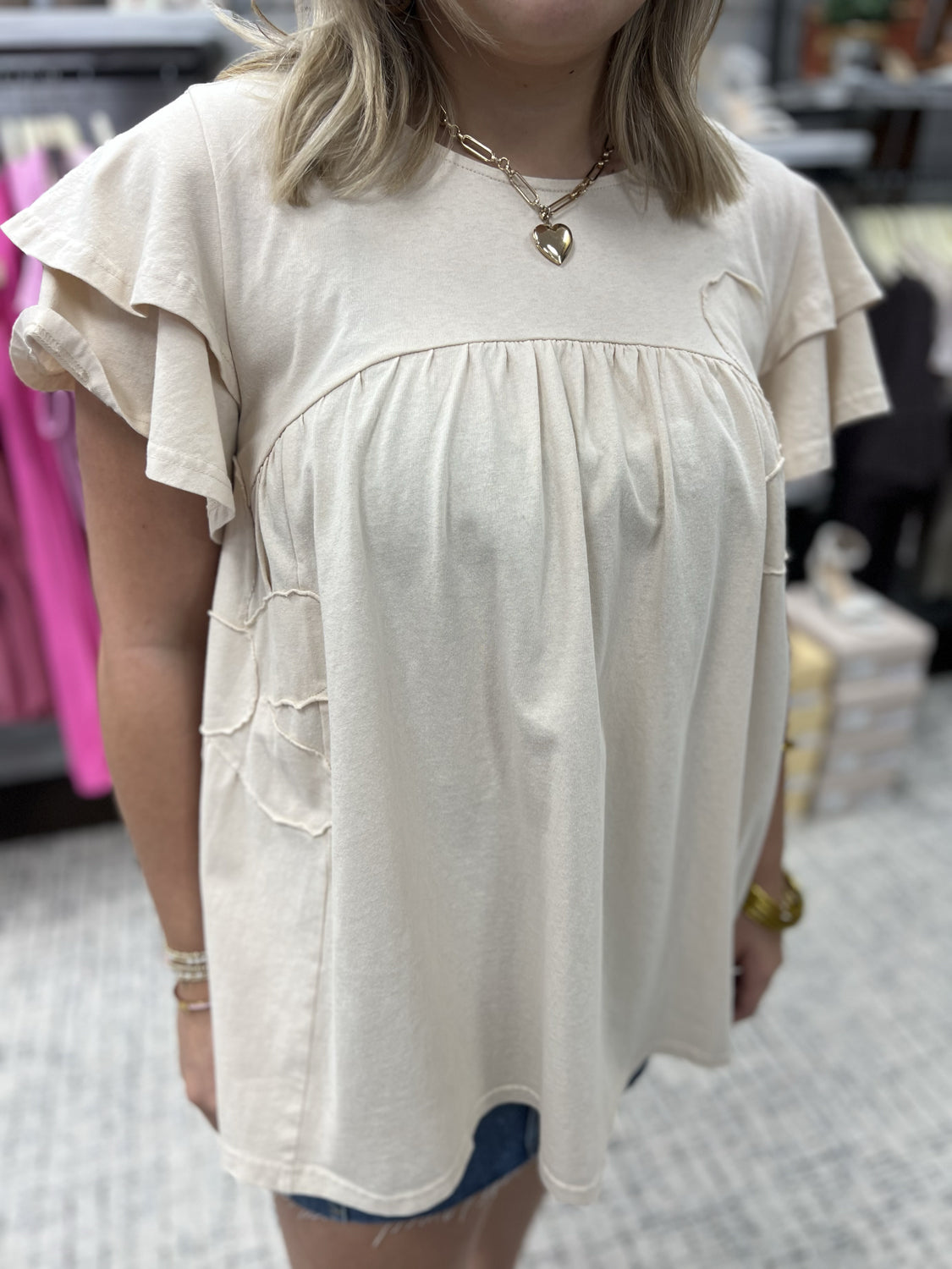 EASEL Women's Top Wing Sleeve Mineral Wash Top