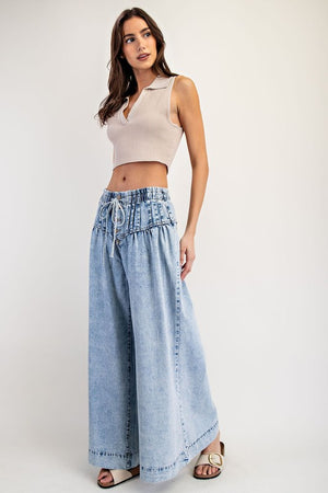 ee:some Women's Jeans Mineral Washed Pleated Wide Leg Pants || David's Clothing