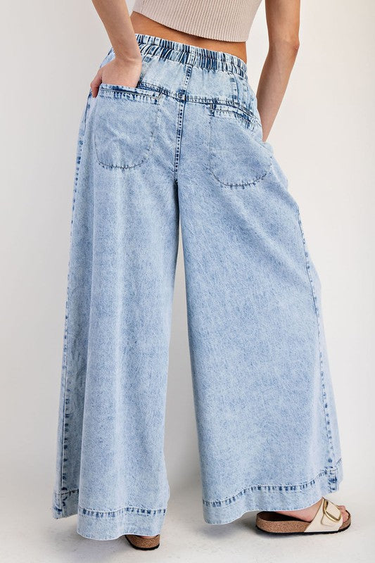ee:some Women's Jeans Mineral Washed Pleated Wide Leg Pants || David's Clothing