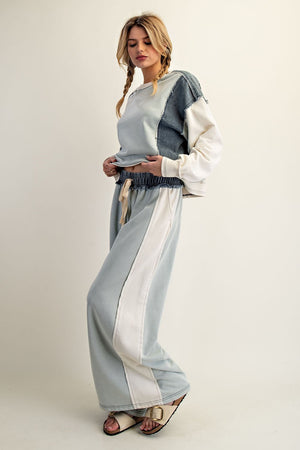 ee:some Women's Pants Color Block Denim Drawstring Pants || David's Clothing