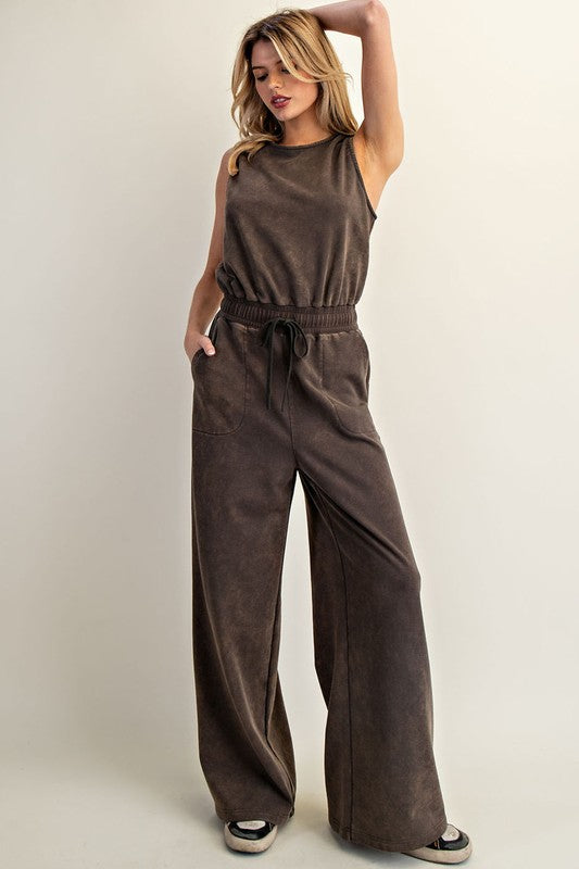 ee:some Women's Pants Soft Washed Solid Sleeveless Jumpsuit || David's Clothing