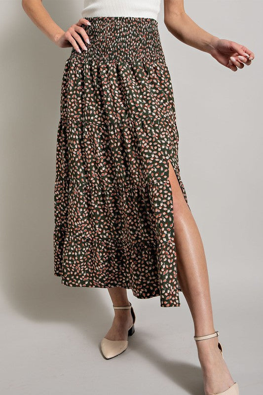 ee:some Women's Skirts Smocked Flare Slit Midi Skirt || David's Clothing