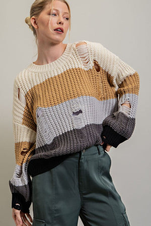 ee:some Women's Sweaters Stripe Crochet Knit Top || David's Clothing
