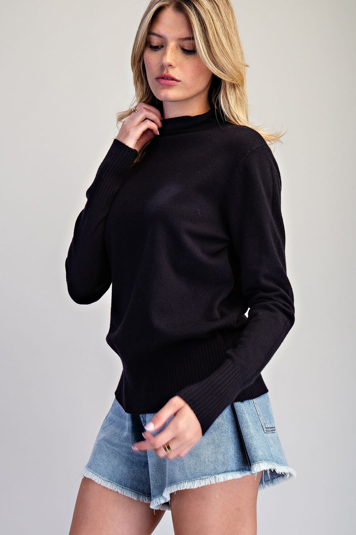 ee:some Women's Top Rolled Mock Neck Knit Sweater