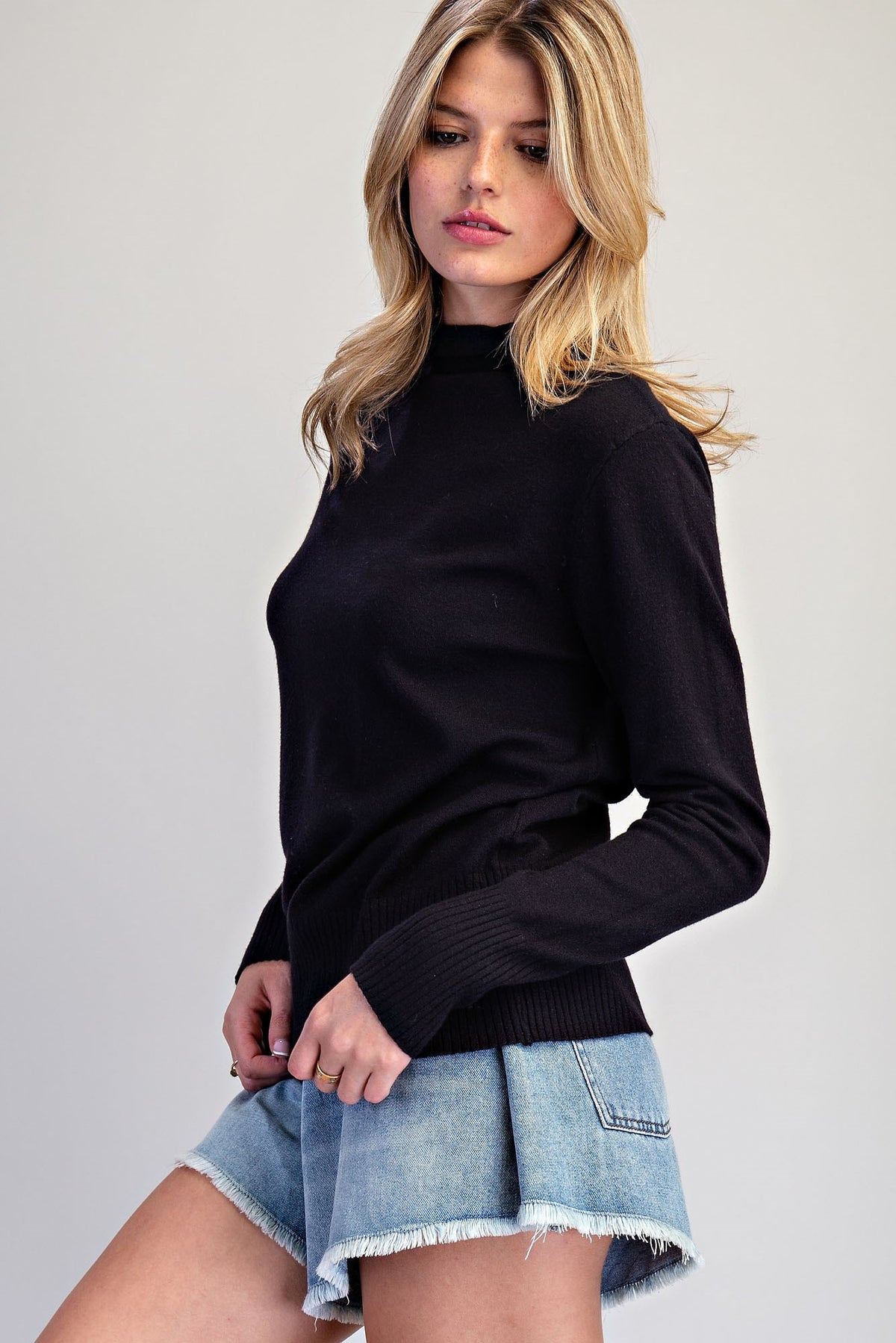 ee:some Women's Top Rolled Mock Neck Knit Sweater