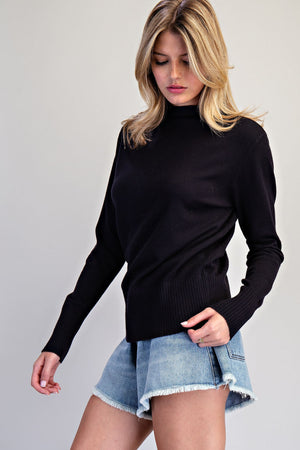 ee:some Women's Top Rolled Mock Neck Knit Sweater