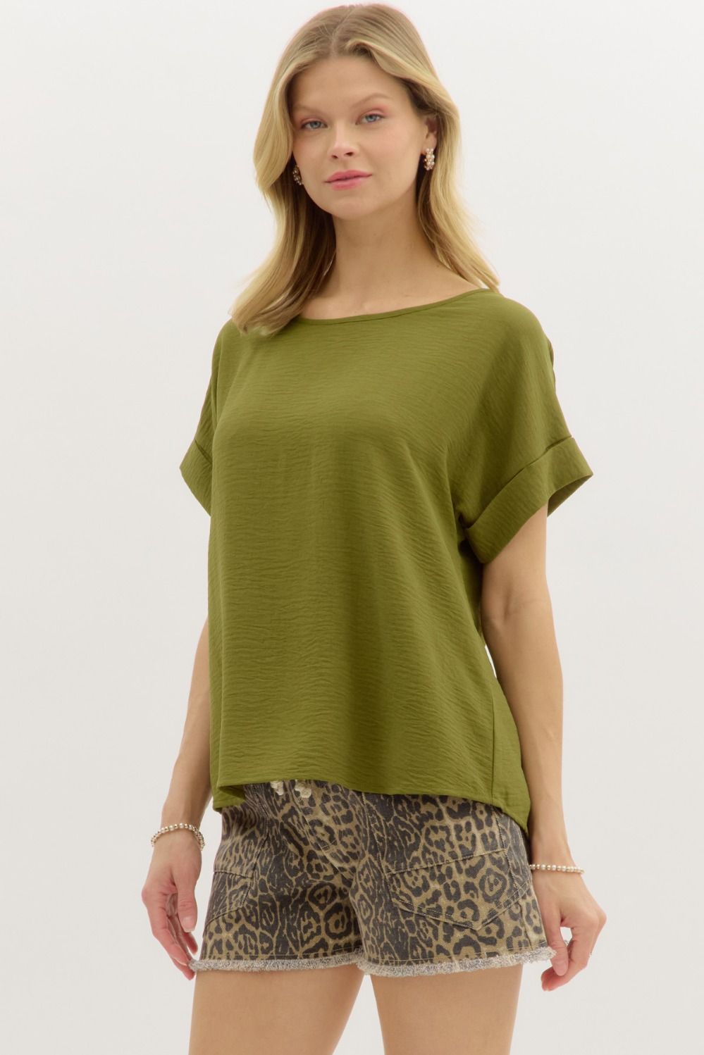ENTRO INC 22-Women's Woven Top 7-SS/CUFF CREW NECK