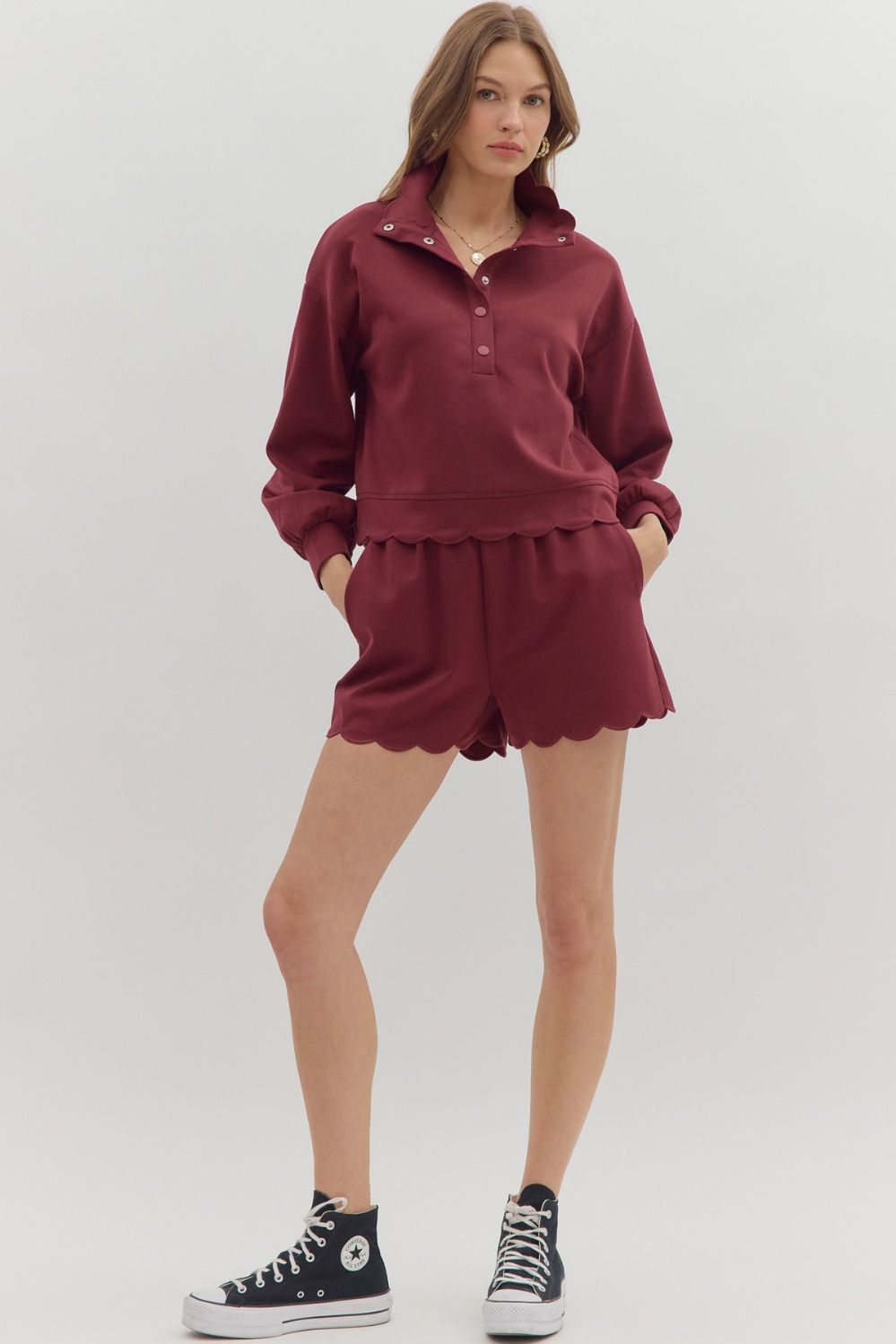 ENTRO INC Mens Shorts High-Waist Pull-On Scallop Shorts