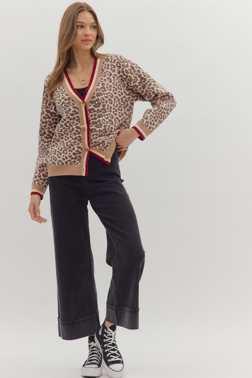ENTRO INC Women's Cardigans Animal Pattern Long Sleeve V-Neck Cardigan