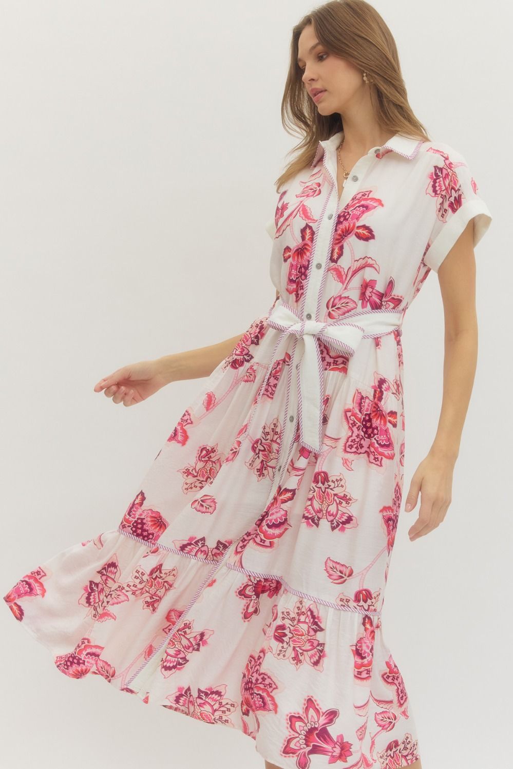 ENTRO INC Women's Dresses 1 - take pics of blue - Floral Print Self-Tie Waist Maxi Dress