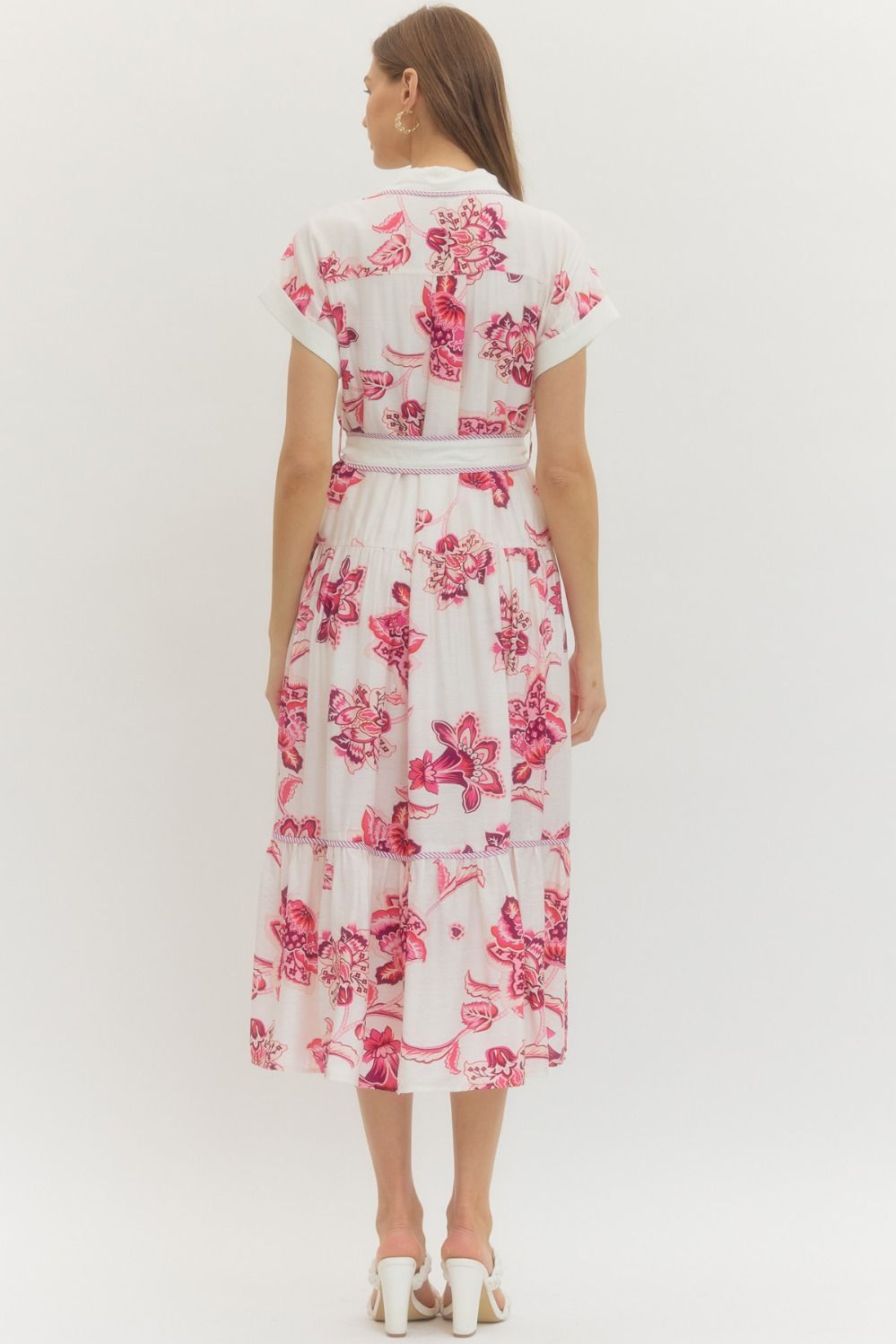 ENTRO INC Women's Dresses 1 - take pics of blue - Floral Print Self-Tie Waist Maxi Dress