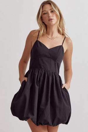 ENTRO INC Women's Dresses BLACK / S Bubble Hem Spaghetti Strap Mini Dress || David's Clothing D22244