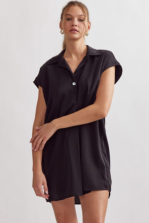 ENTRO INC Women's Dresses BLACK / S Collared Short Sleeve Mini Dress || David's Clothing D20570