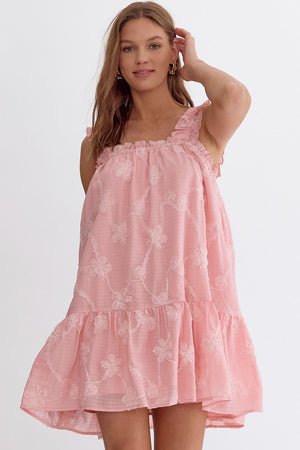 ENTRO INC Women's Dresses BLUSH / S Floral Applique Square Neck Mini Dress || David's Clothing D22428