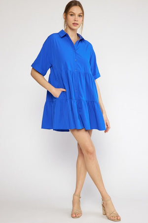 ENTRO INC Women's Dresses Collared Tiered Button Up Dress || David's Clothing