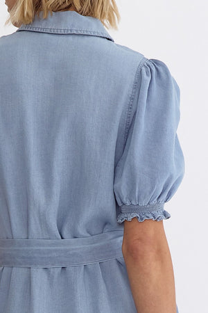 ENTRO INC Women's Dresses Denim Collared Button Up Mini Dress || David's Clothing
