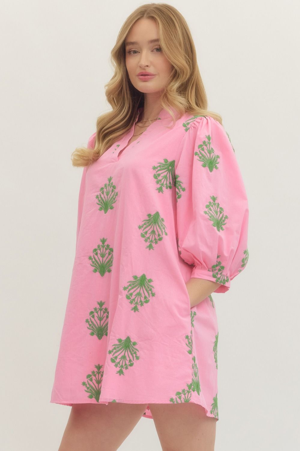 ENTRO INC Women's Dresses Embroidered 3/4 Puff Sleeve Mini Dress