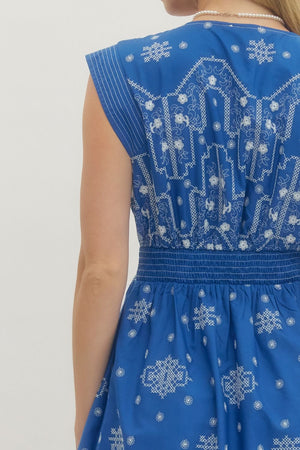 ENTRO INC Women's Dresses Embroidered Cap Sleeve Midi Dress