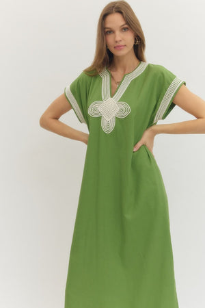 ENTRO INC Women's Dresses Embroidered Solid short sleeve midi dress