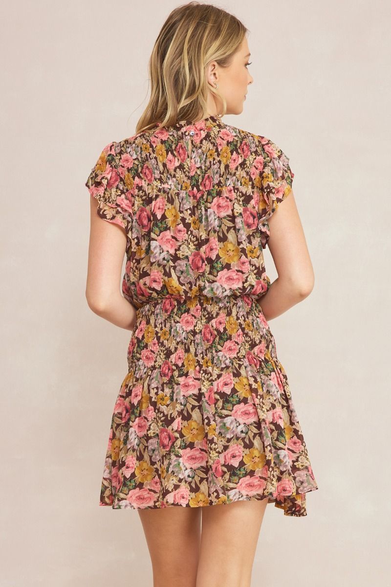 Floral Print Mock Neck Short Sleeve Mini Dress || David's Clothing Floral Print Mock Neck Short Sleeve Mini Dress || David's Clothing
