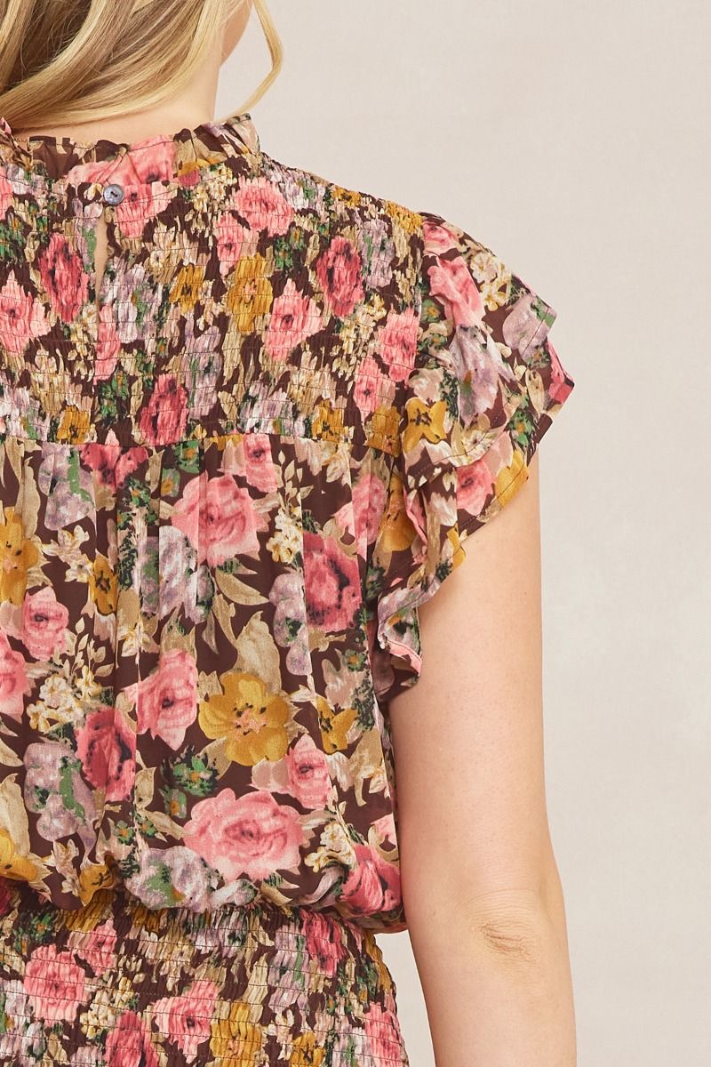 Floral Print Mock Neck Short Sleeve Mini Dress || David's Clothing Floral Print Mock Neck Short Sleeve Mini Dress || David's Clothing