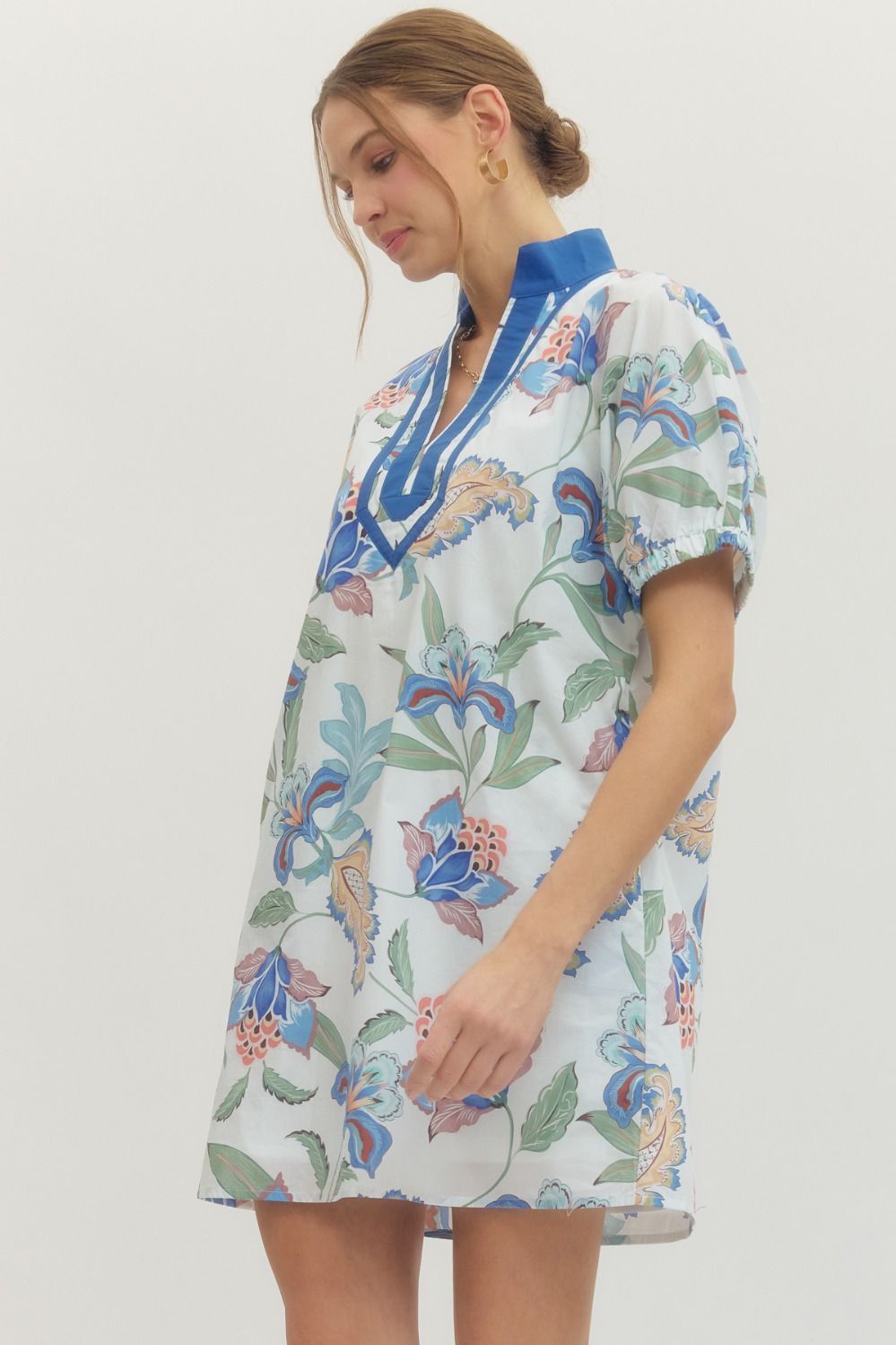 ENTRO INC Women's Dresses Floral Print Puff Sleeve Mini Dress