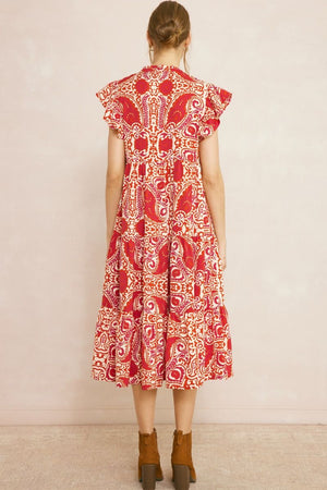 ENTRO INC Women's Dresses Floral Printed Ruffled Sleeve Midi Dress || David's Clothing