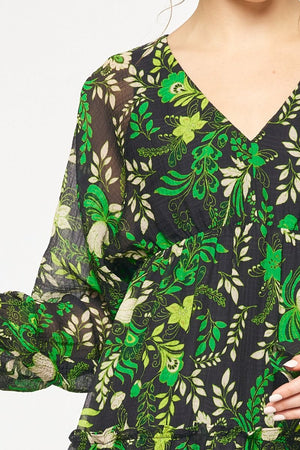 ENTRO INC Women's Dresses Floral Printed V-Neck Long Sleeve Maxi Dress || David's Clothing