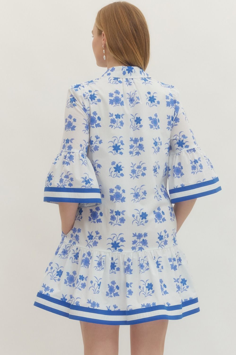 ENTRO INC Women's Dresses Floral Short Sleeve Stripe Hem Mini Dress