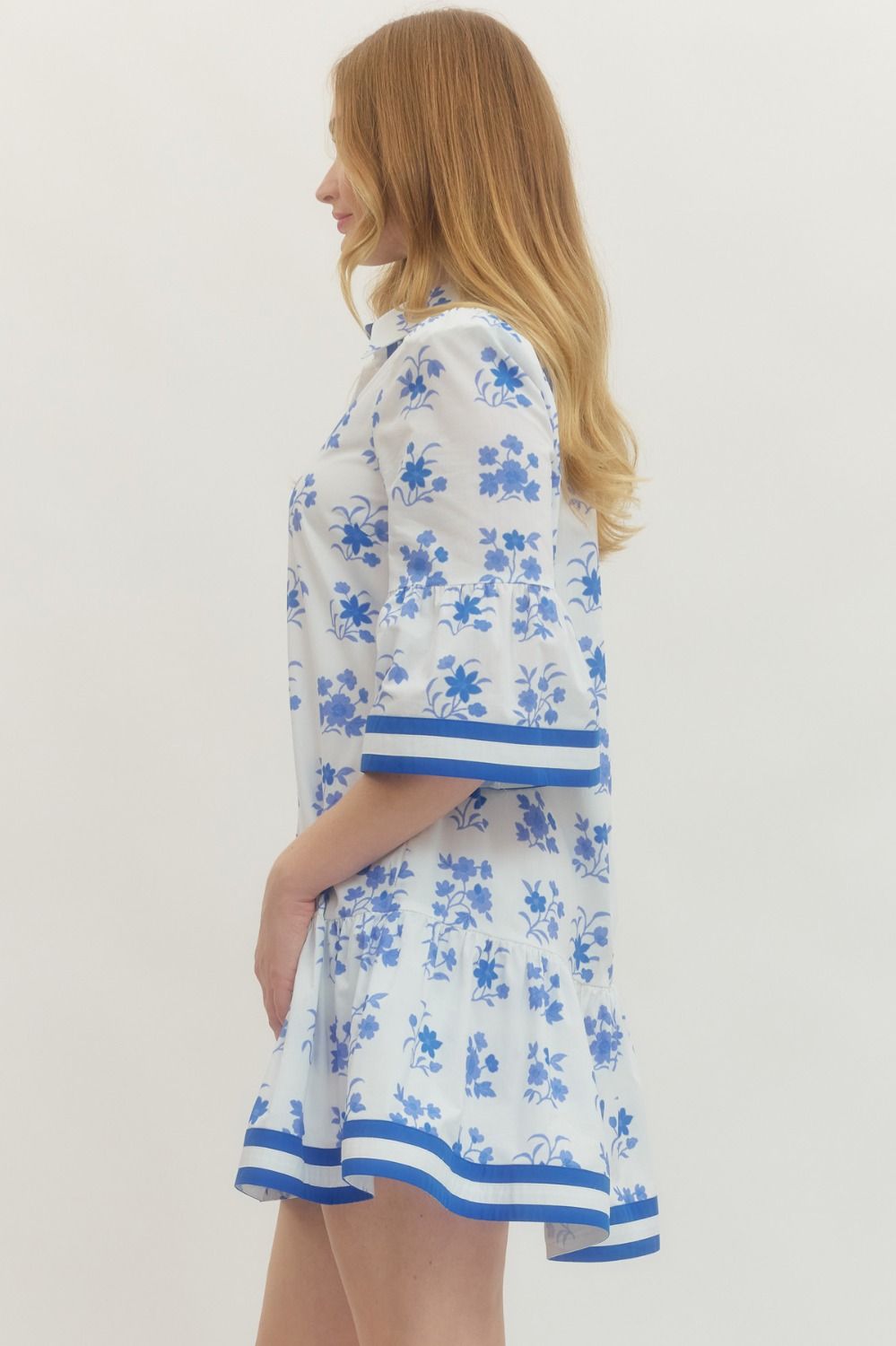 ENTRO INC Women's Dresses Floral Short Sleeve Stripe Hem Mini Dress