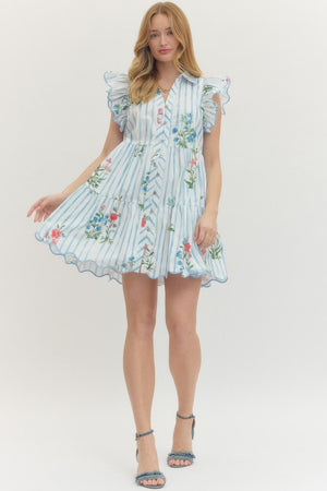 ENTRO INC Women's Dresses Floral Stripe Print Flutter Sleeve Mini Dress