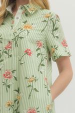 ENTRO INC Women's Dresses Floral Stripe Print Short Sleeve Midi Dress