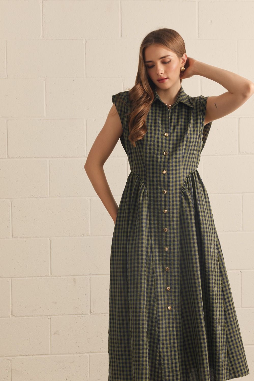 ENTRO INC Women's Dresses Gingham Sleeveless Midi Dress