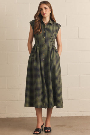 ENTRO INC Women's Dresses Gingham Sleeveless Midi Dress