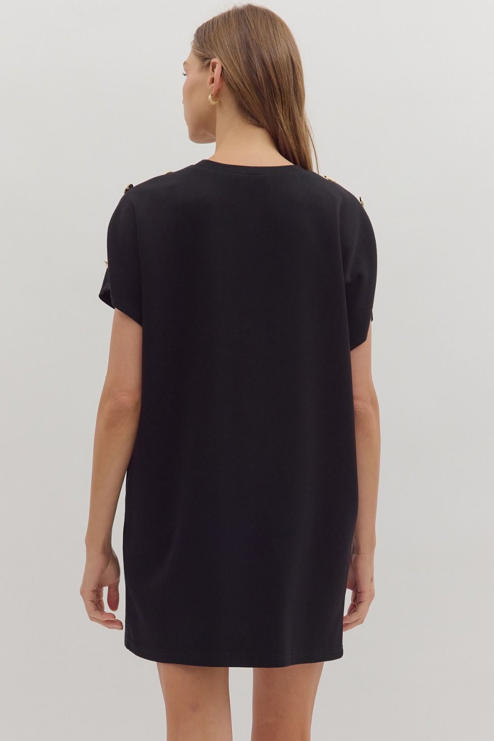 ENTRO INC Women's Dresses Gold Button Short Sleeve Mini Dress || David's Clothing