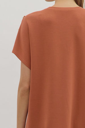 ENTRO INC Women's Dresses Gold Button Short Sleeve Mini Dress || David's Clothing