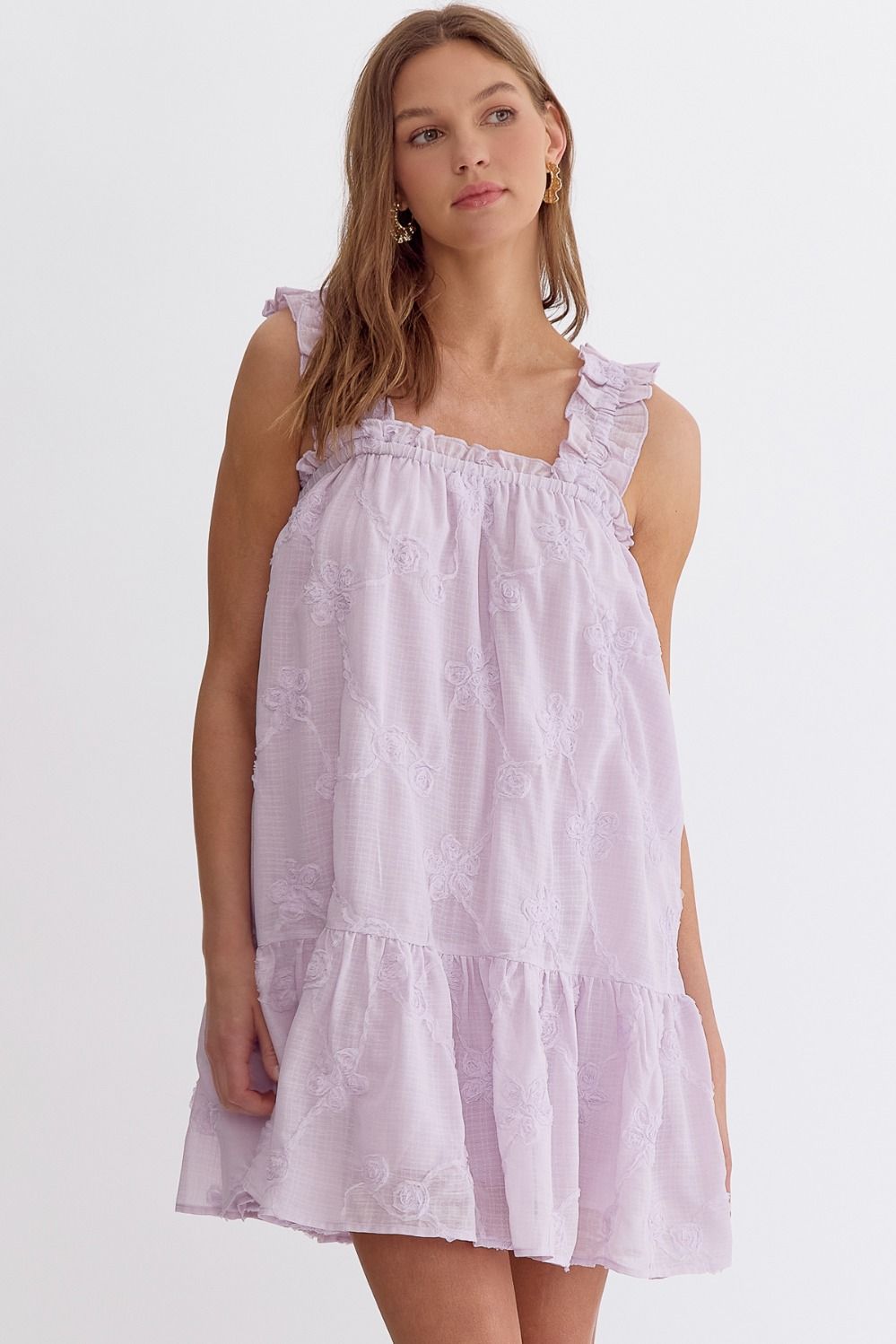 ENTRO INC Women's Dresses LAVENDER / S Floral Applique Square Neck Mini Dress || David's Clothing D22428