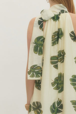 ENTRO INC Women's Dresses Leaf Print Halter Neck Maxi Dress