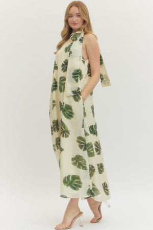 ENTRO INC Women's Dresses Leaf Print Halter Neck Maxi Dress