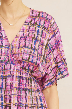 ENTRO INC Women's Dresses Multi-color Plaid Print Deep V-neck Midi Dress || David's Clothing