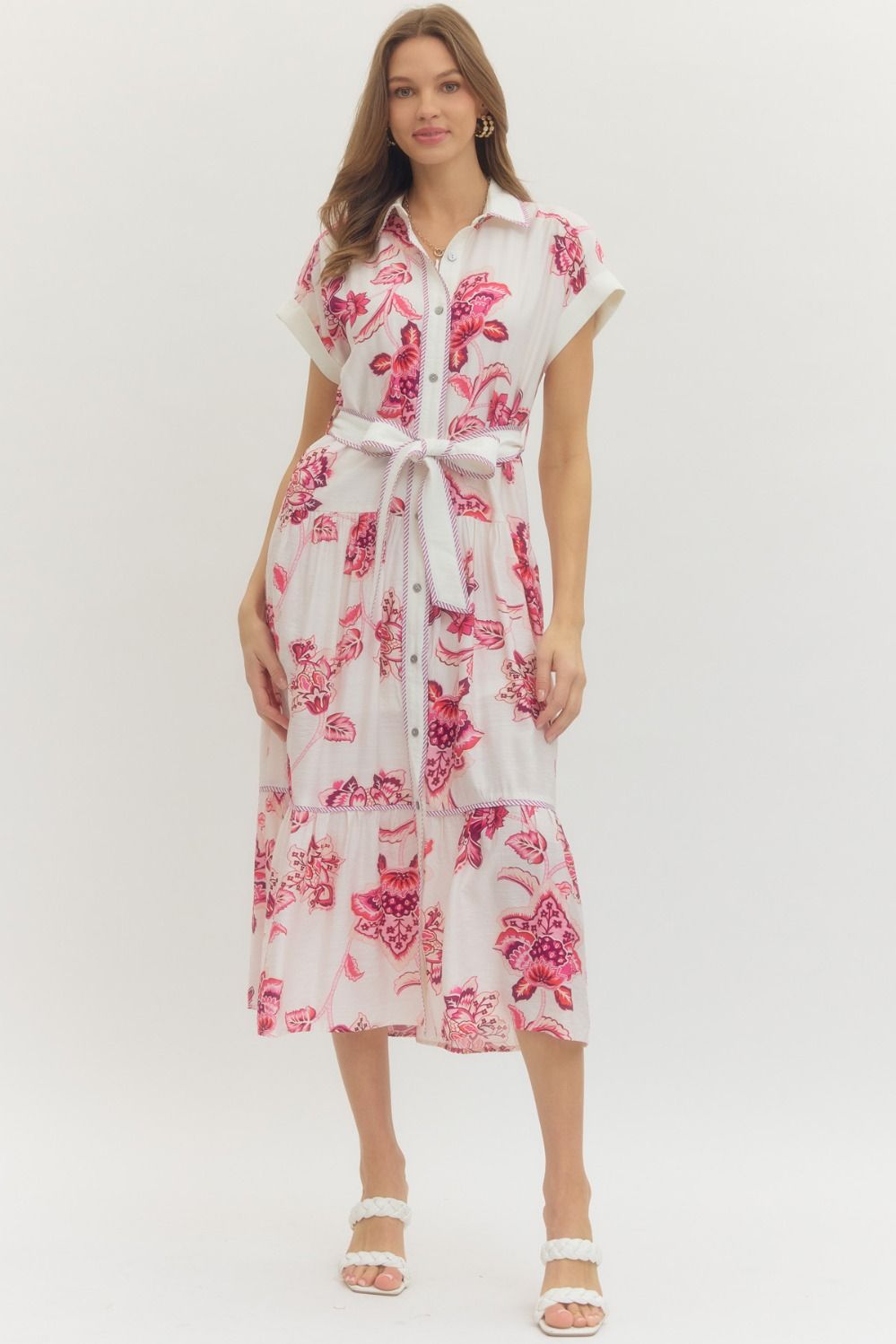 ENTRO INC Women's Dresses PINK / S 1 - take pics of blue - Floral Print Self-Tie Waist Maxi Dress D28107