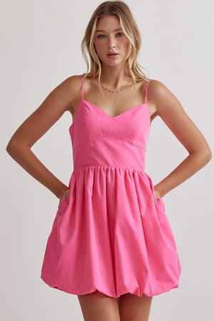 ENTRO INC Women's Dresses PINK / S Bubble Hem Spaghetti Strap Mini Dress || David's Clothing D22244