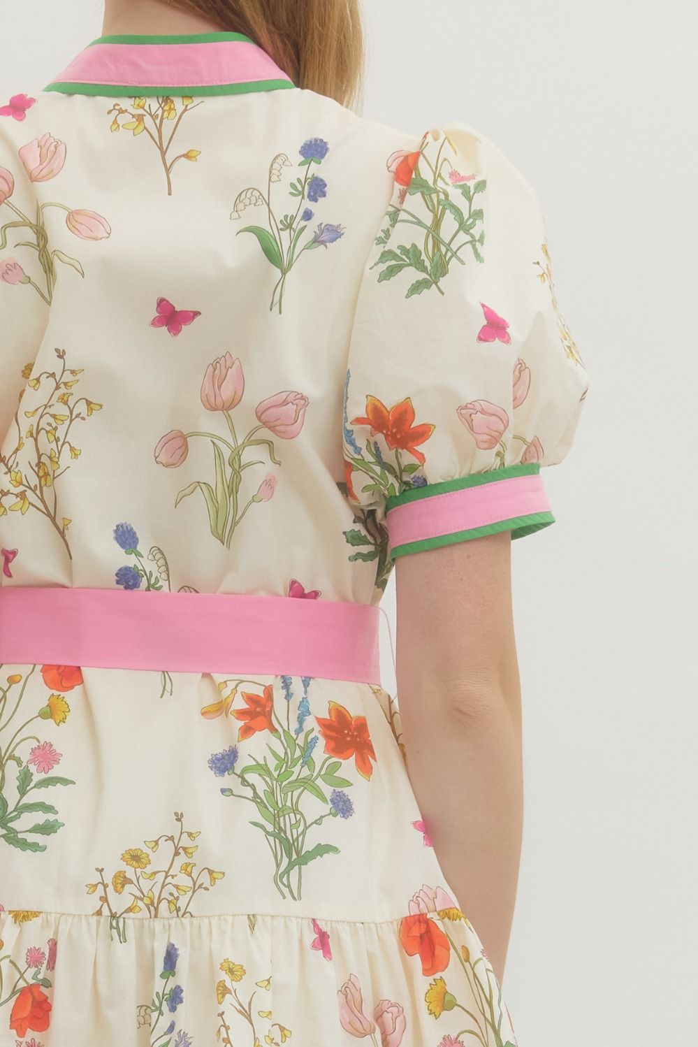 ENTRO INC Women's Dresses Pink Tie Floral puff sleeve mini dress