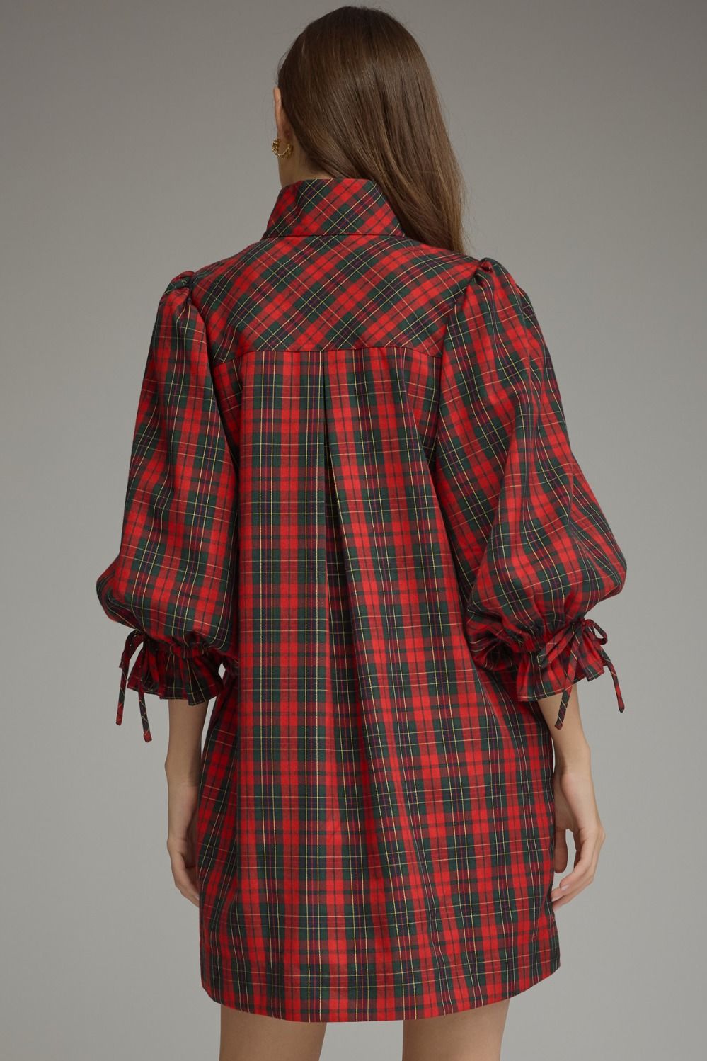 ENTRO INC Women's Dresses Plaid ¾ Balloon Sleeve Mini Dress